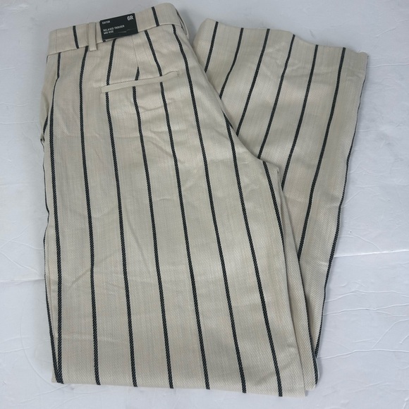 Express Editor Relaxed Trouser Wide Leg Beige Black Stripe Mid Rise Pant 6R NWT - Picture 3 of 15